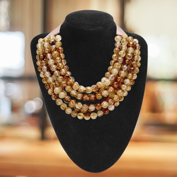 NEW Stunning Hand Beaded 7-Strand Bib Statement Necklace in Beach Sand Shades - Picture 6 of 10